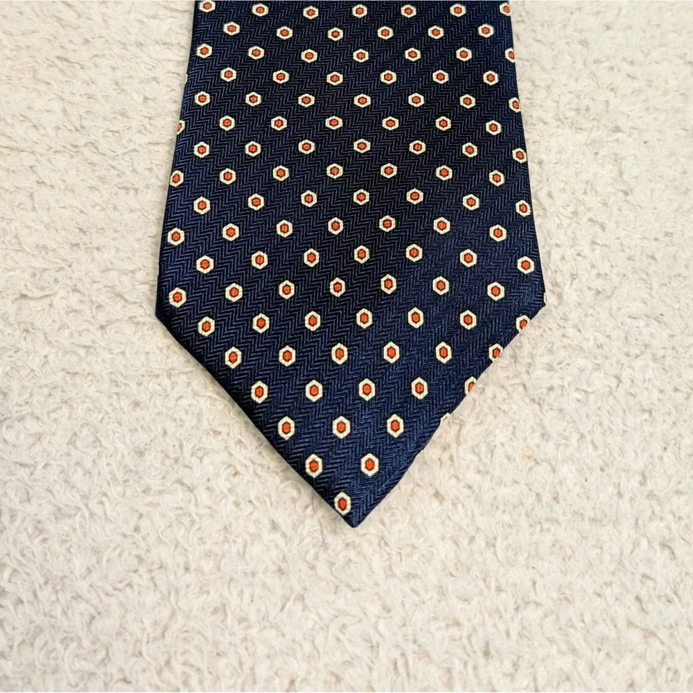 Brooks Brothers Basics Mens Neck Tie Navy Blue Geometric‎ Silk Classic Career